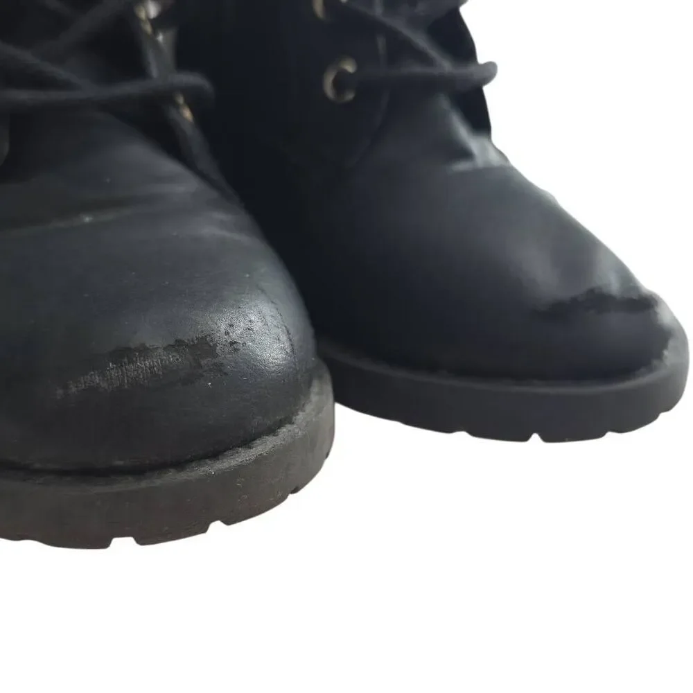 The Children's Place Girls Size 1 Black Quilted Buckle Lace Up High Top Boots